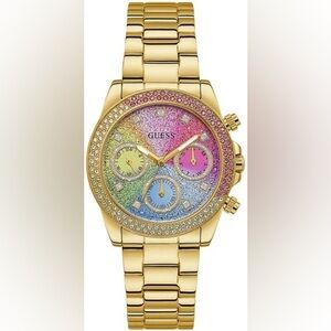Guess Gold Watch with Rainbow Dial Rhinestone